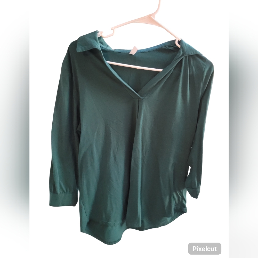 Newchoice Deep Teal Stretch V-Neck Blouse | Size Large